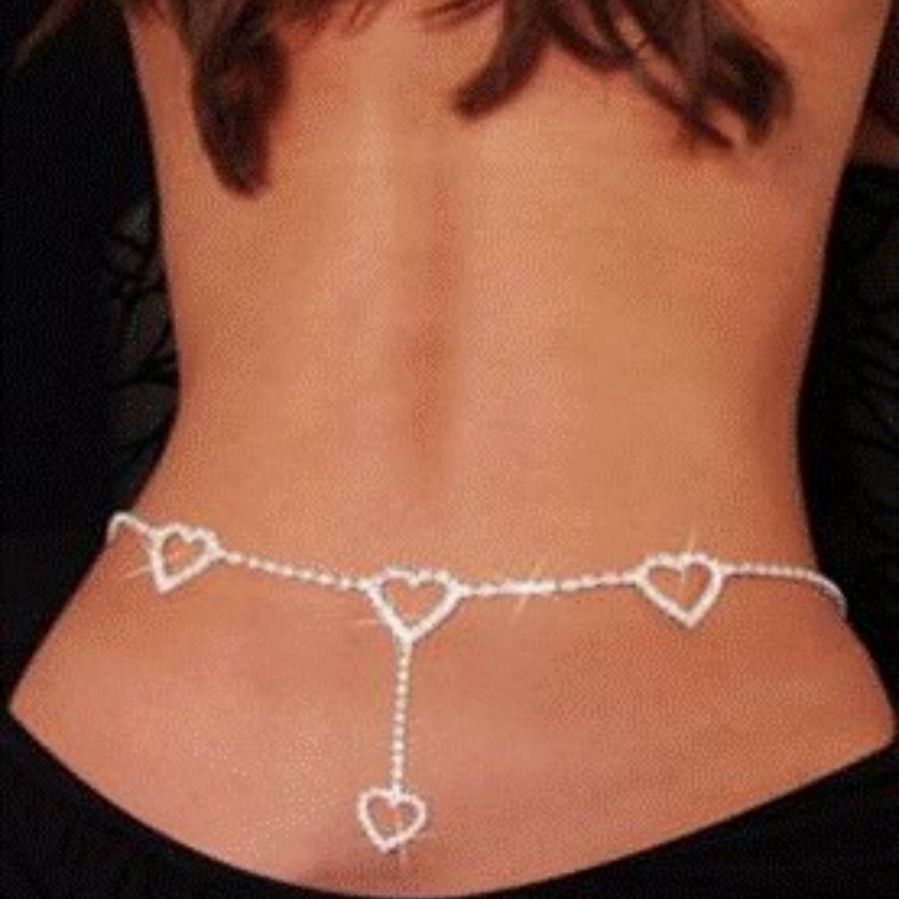 Ladies Sexy Rhinestone Hearts Belly Chain Cosmetic Jewelry LC0637